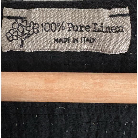 Black Linen Sequin Button Front Tunic Shirt Relaxed Sparkle Festive Goth Glam - Picture 2 of 10